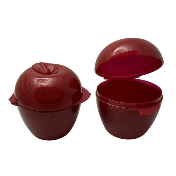 VTG Tupperware Sparkle Red Apple Hinged Fruit Keeper (Set of 2) - Picture 1 of 3